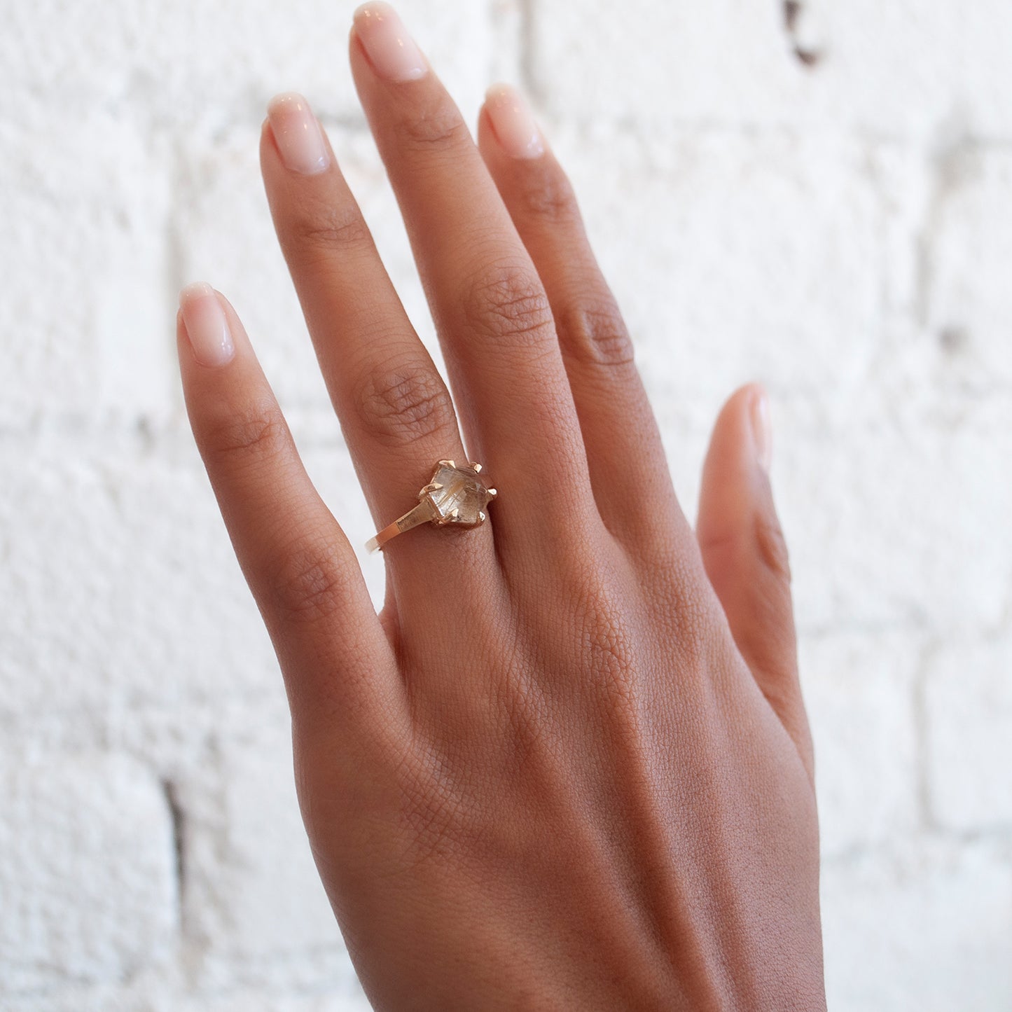 Large Yellow Quartz Hexagon Ring