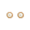 Yellow Gold Octagon Akoya Pearl Studs Earrings 1