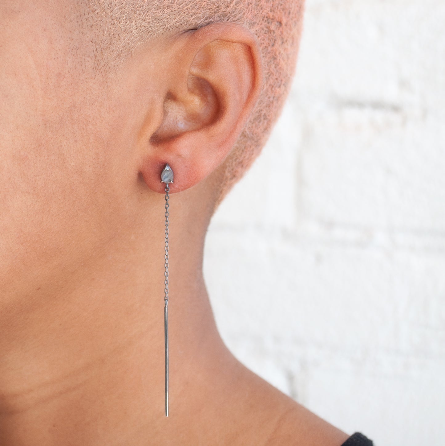 Silver Labradorite Bar and Streamline Earrings