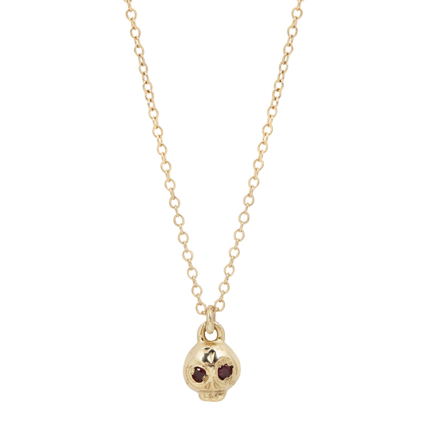 Gold Ruby Eye Skull Necklace