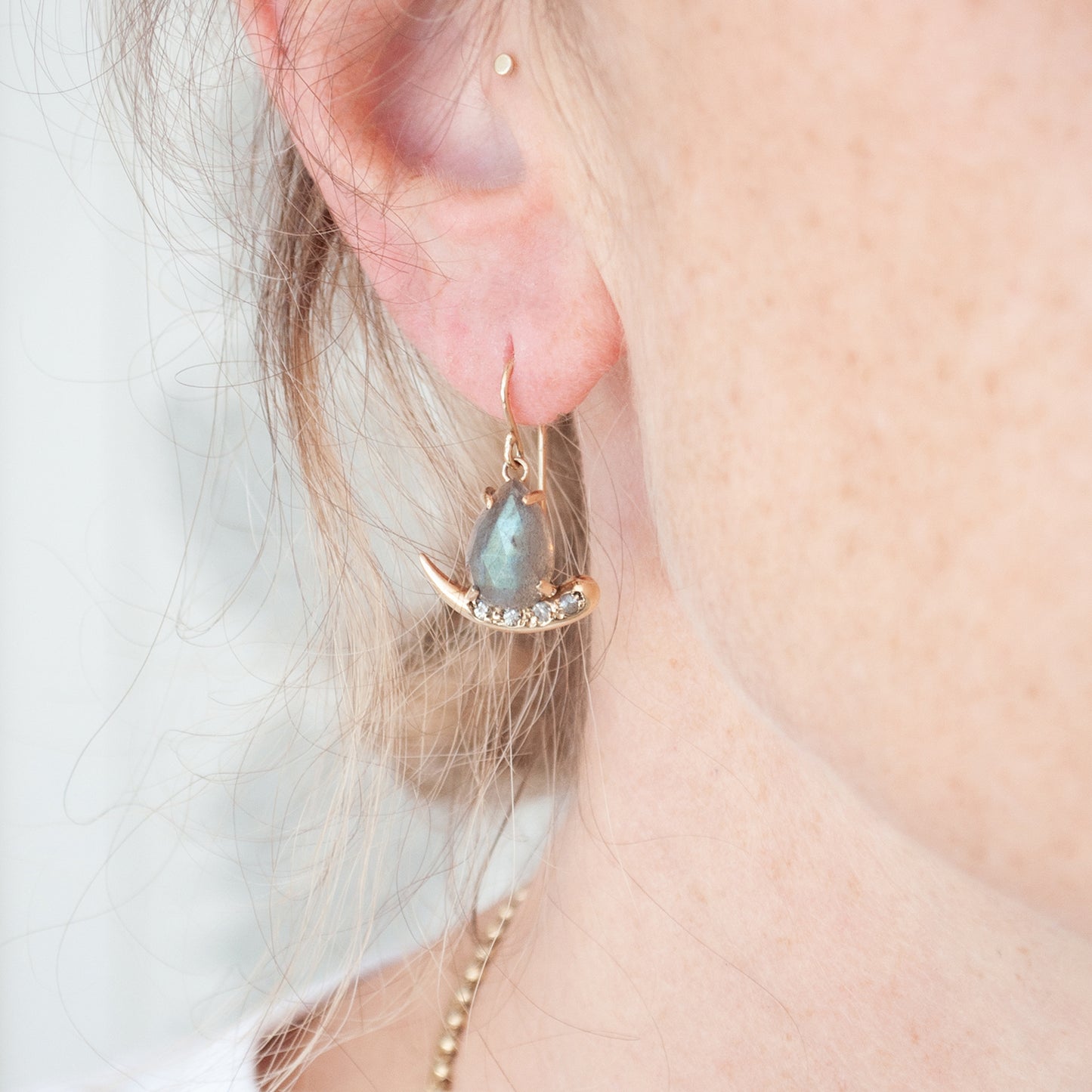 Labradorite & Sapphire Horn Earrings