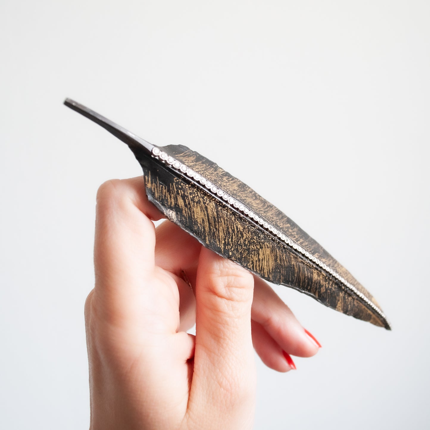 Iron + Diamond Feather Brooch