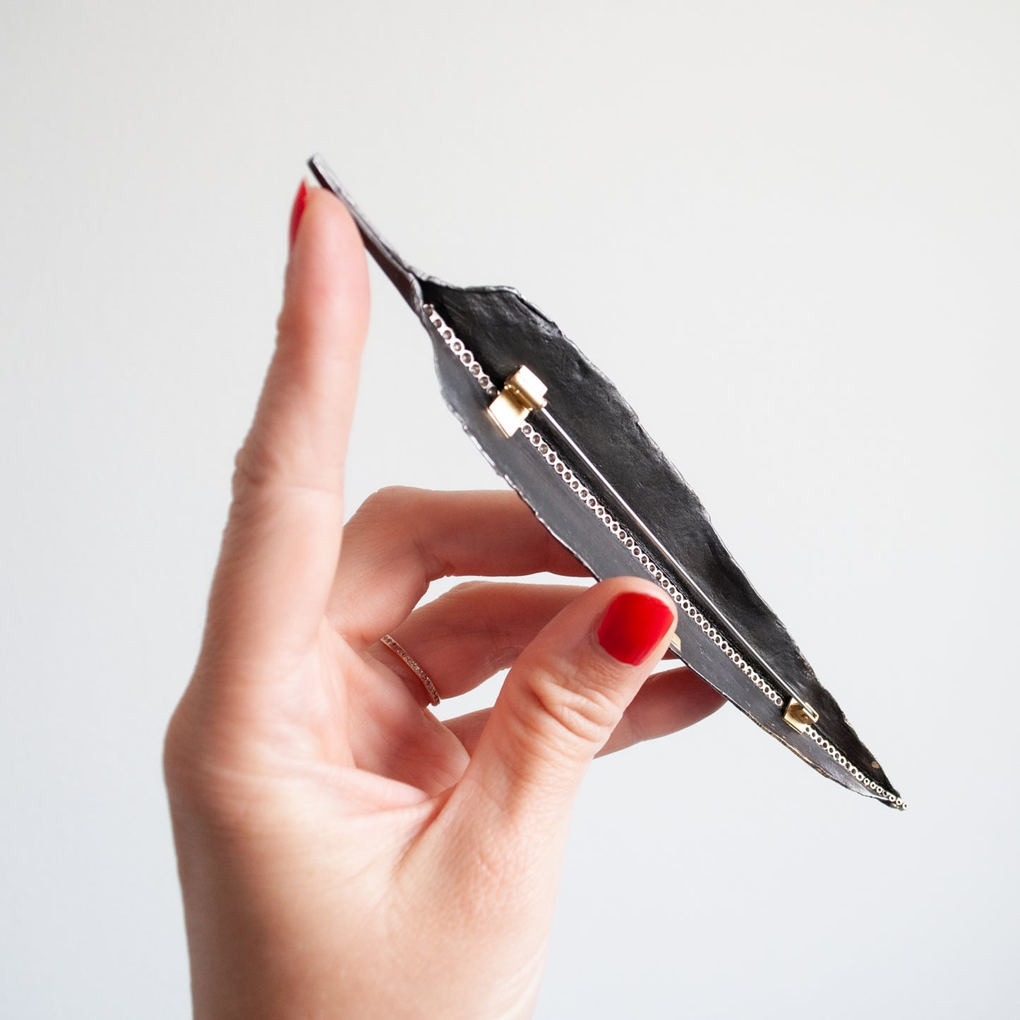 Iron + Diamond Feather Brooch