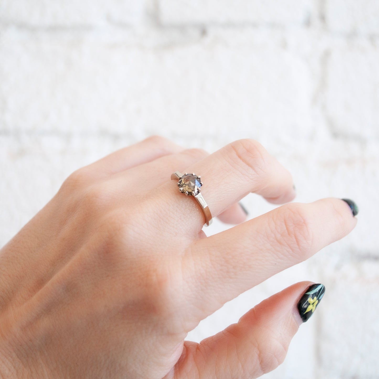 Smoke Diamond Solitaire Ring