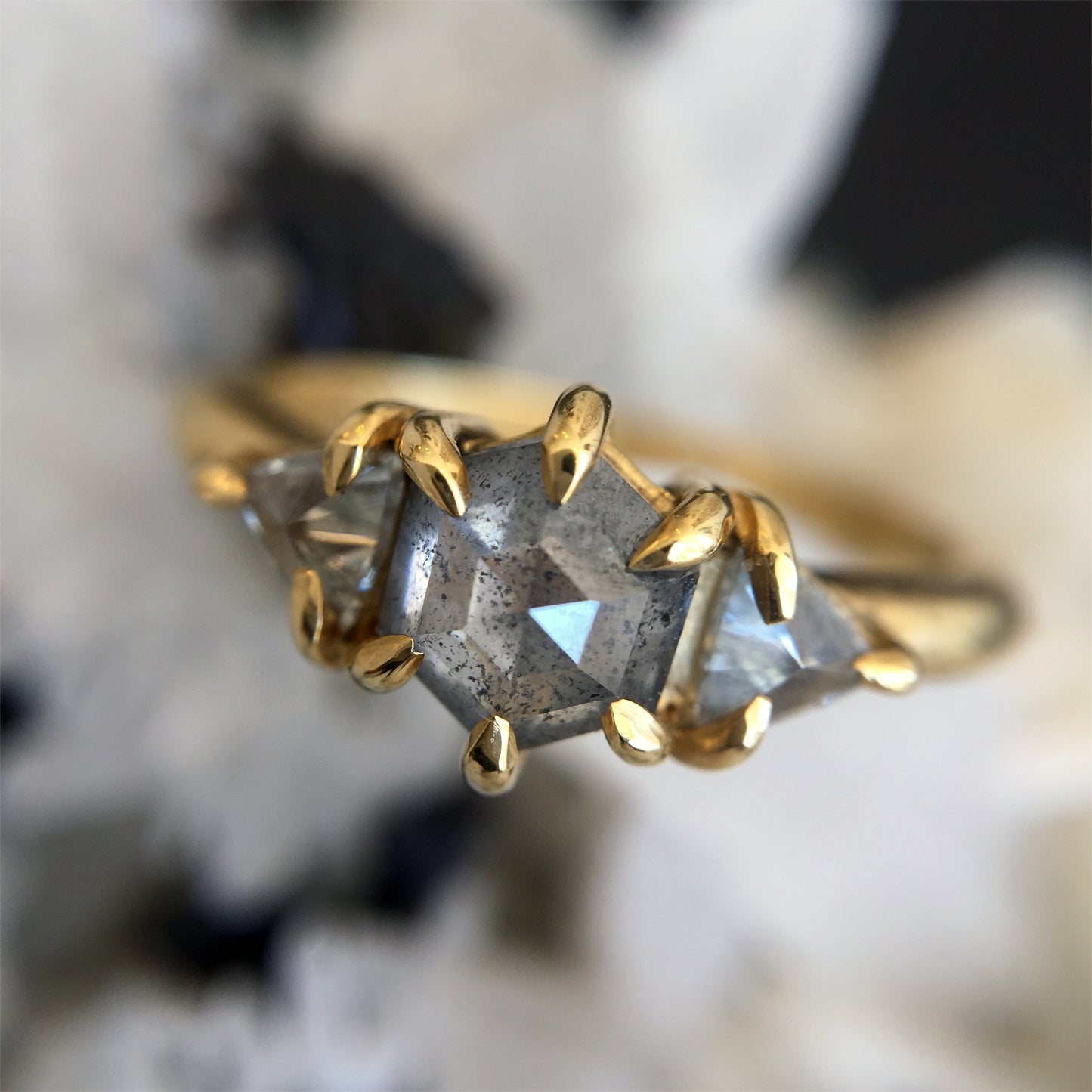 Hexagon Three Diamond Ring