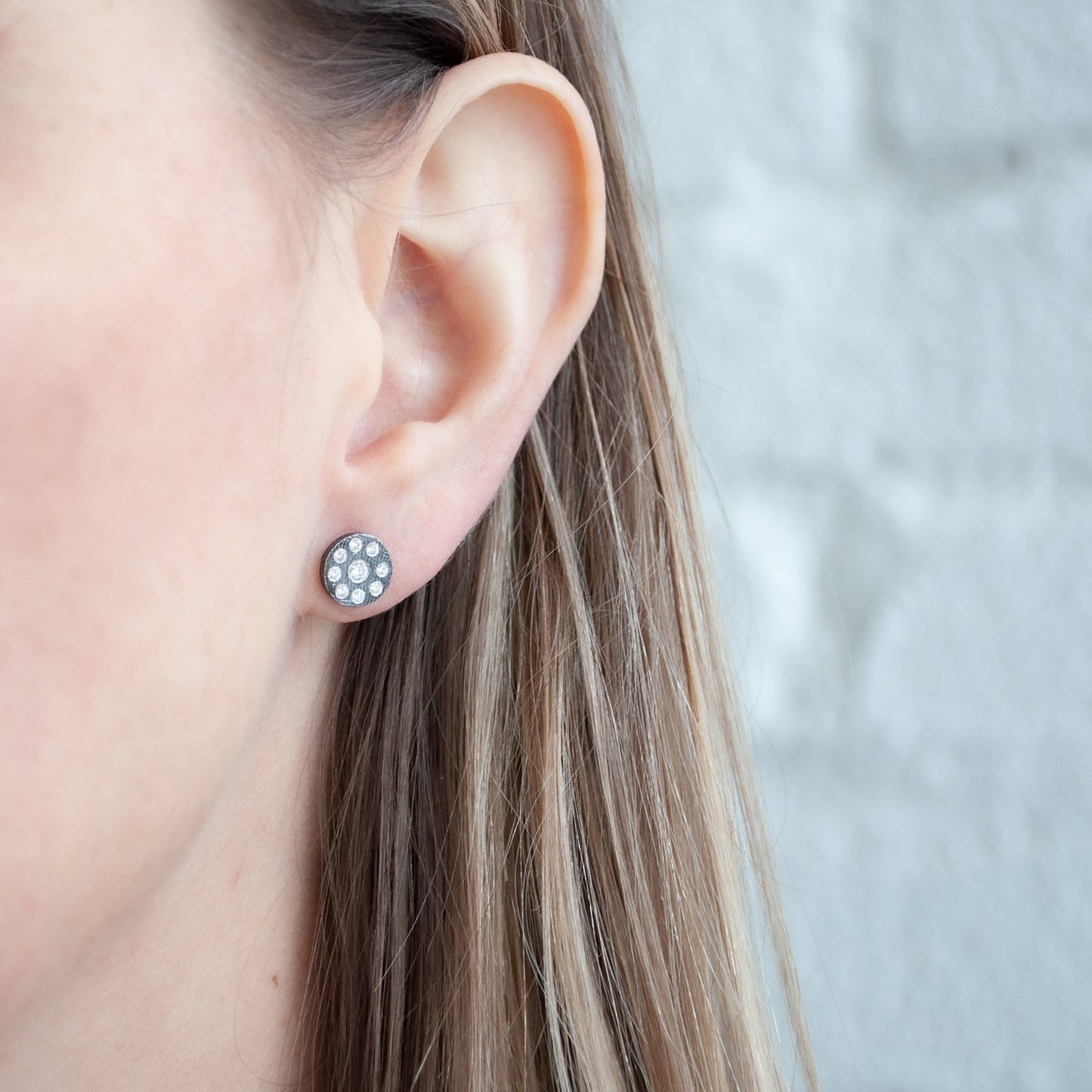 Ronde Silver Diamond Studs