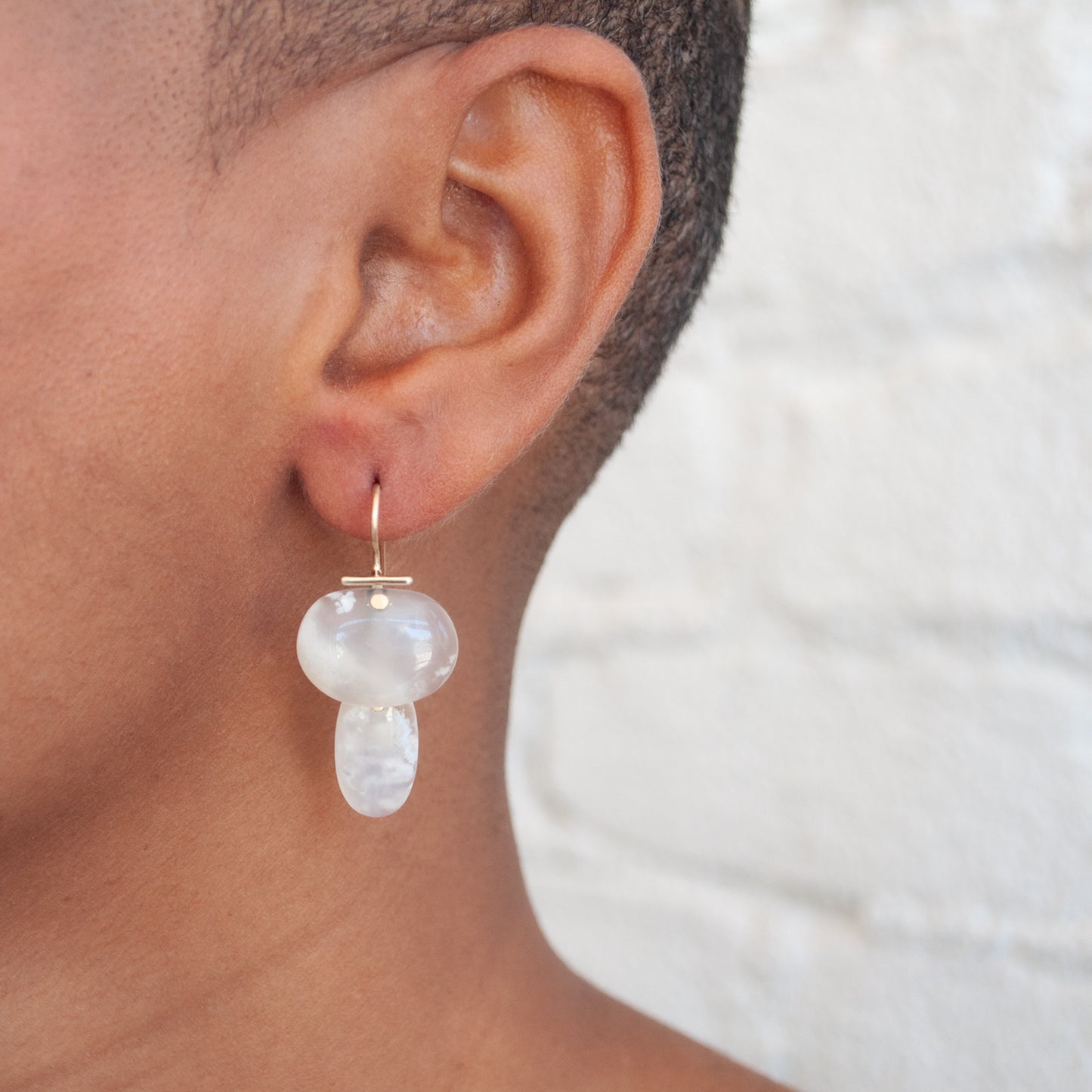 Layered Lingzhi Kiku White Agate Earrings