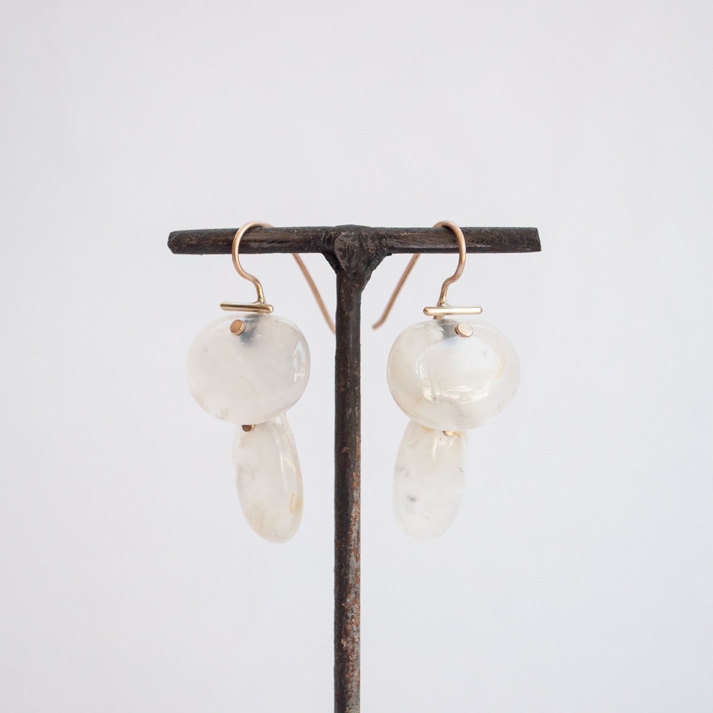 Layered Lingzhi Kiku White Agate Earrings