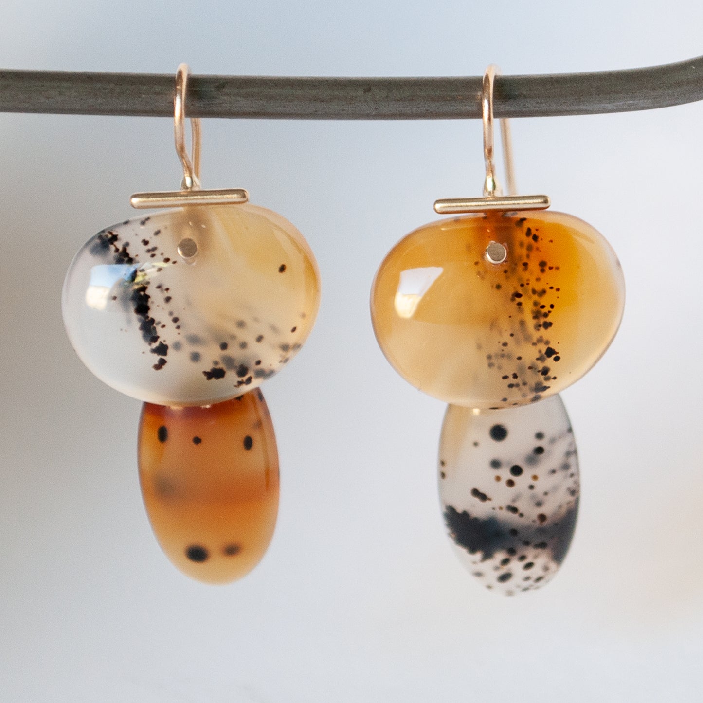 Layered Lingzhi Kiku Light Agate Earrings