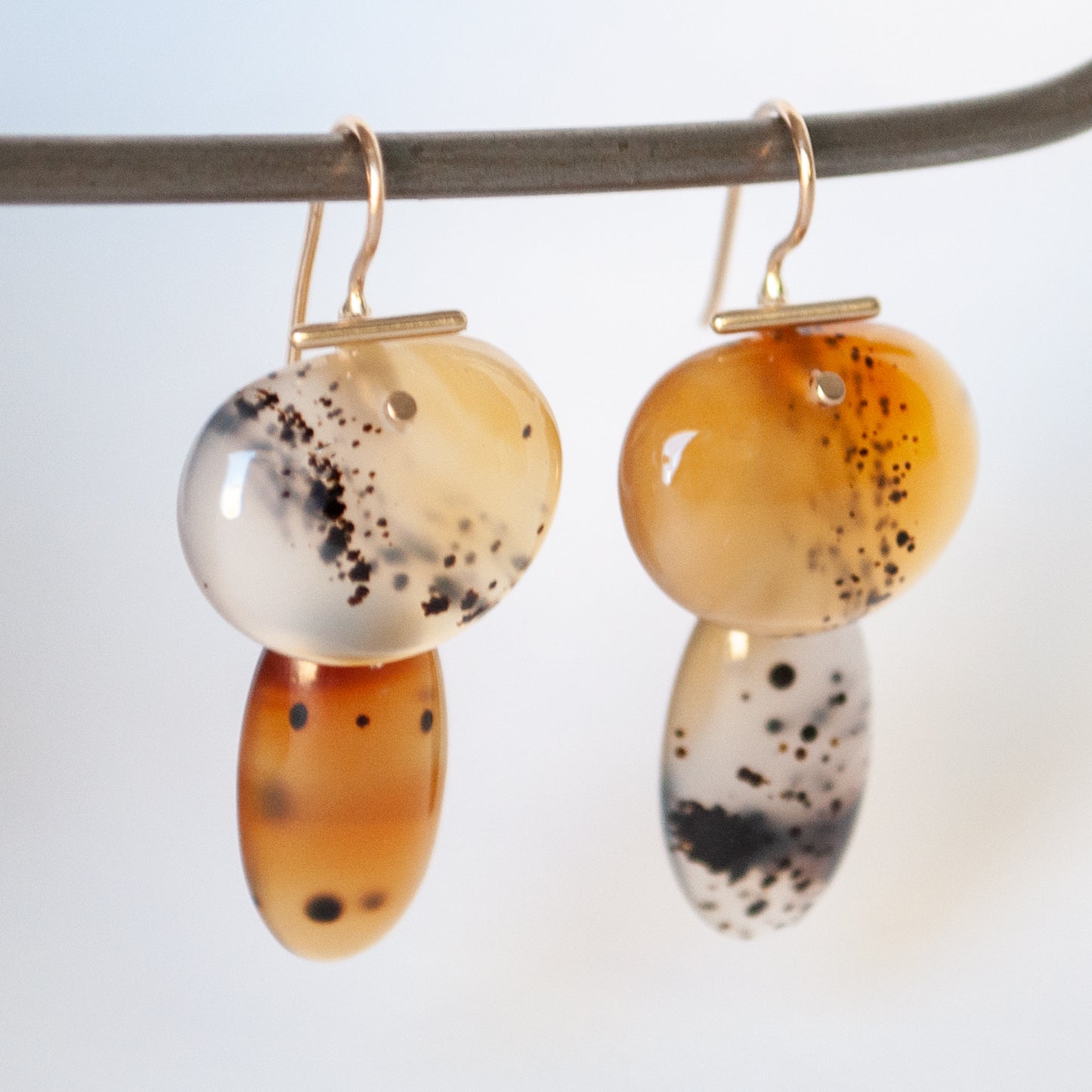 Layered Lingzhi Kiku Light Agate Earrings