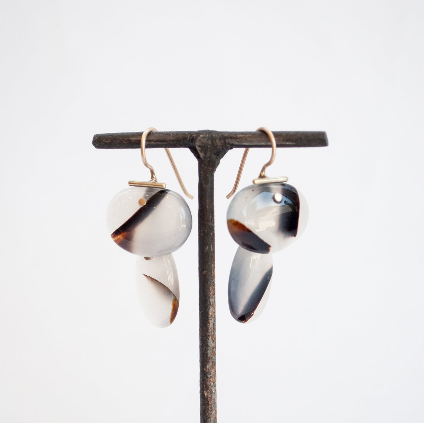 Layered Lingzhi Kiku Light Agate Earrings