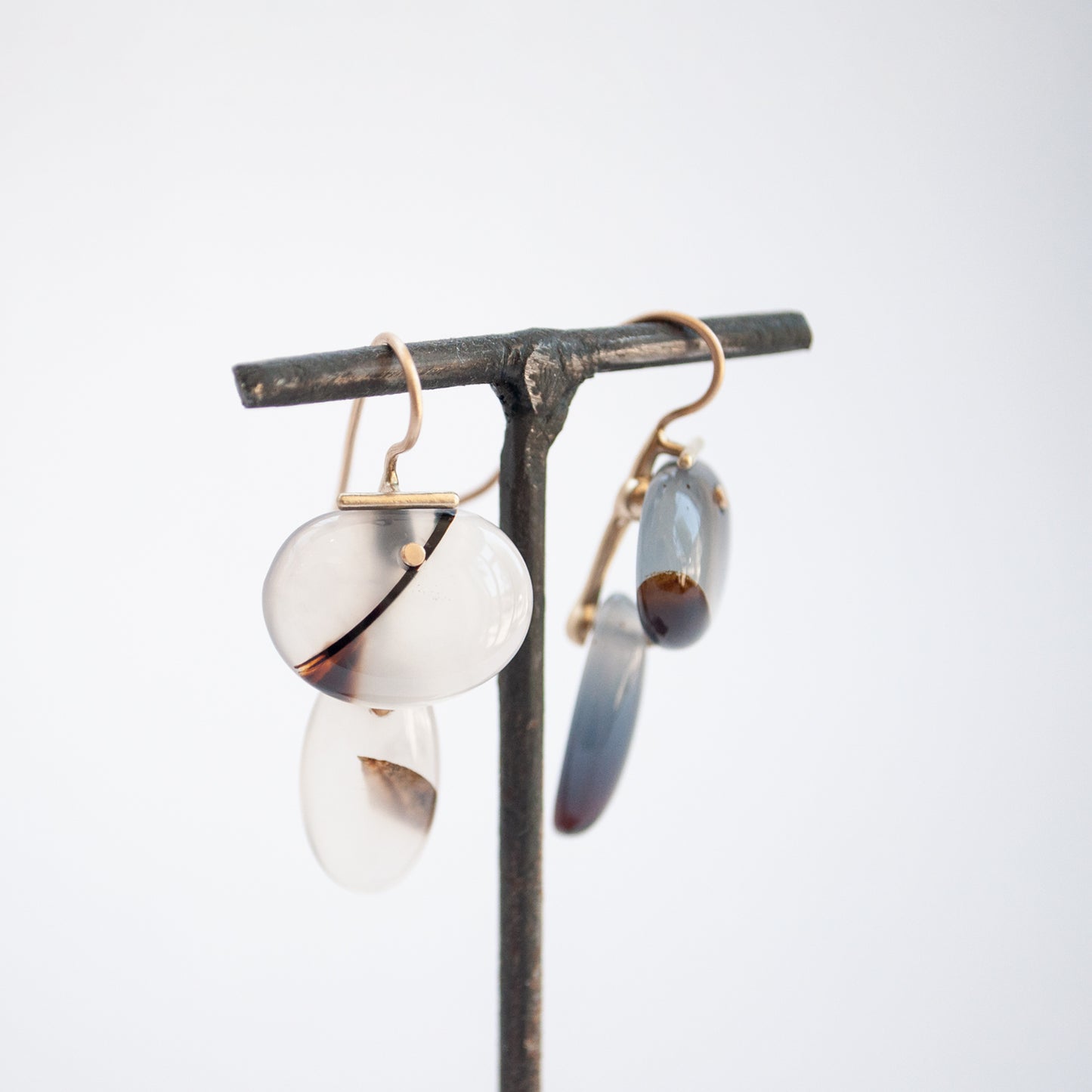 Layered Lingzhi Kiku Light Agate Earrings