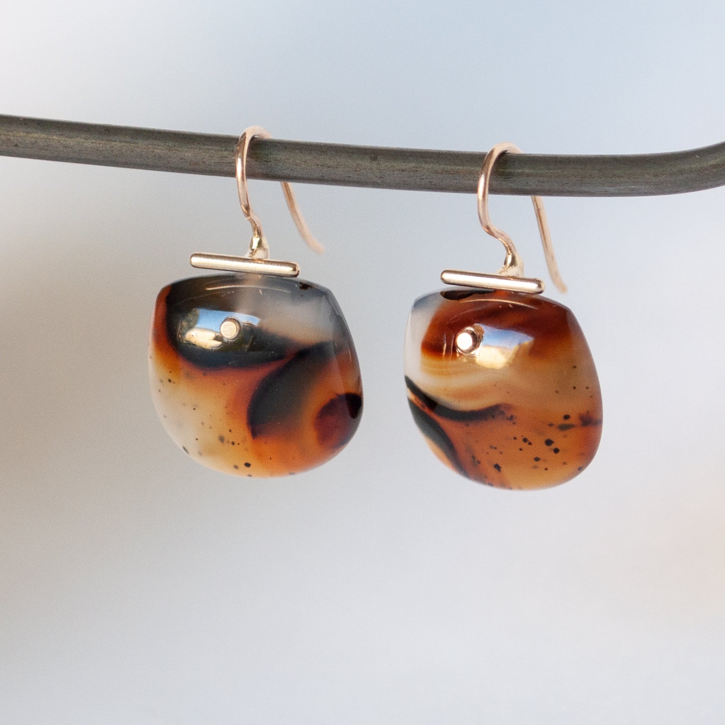 Large Light Agate Shield Kiku Earrings