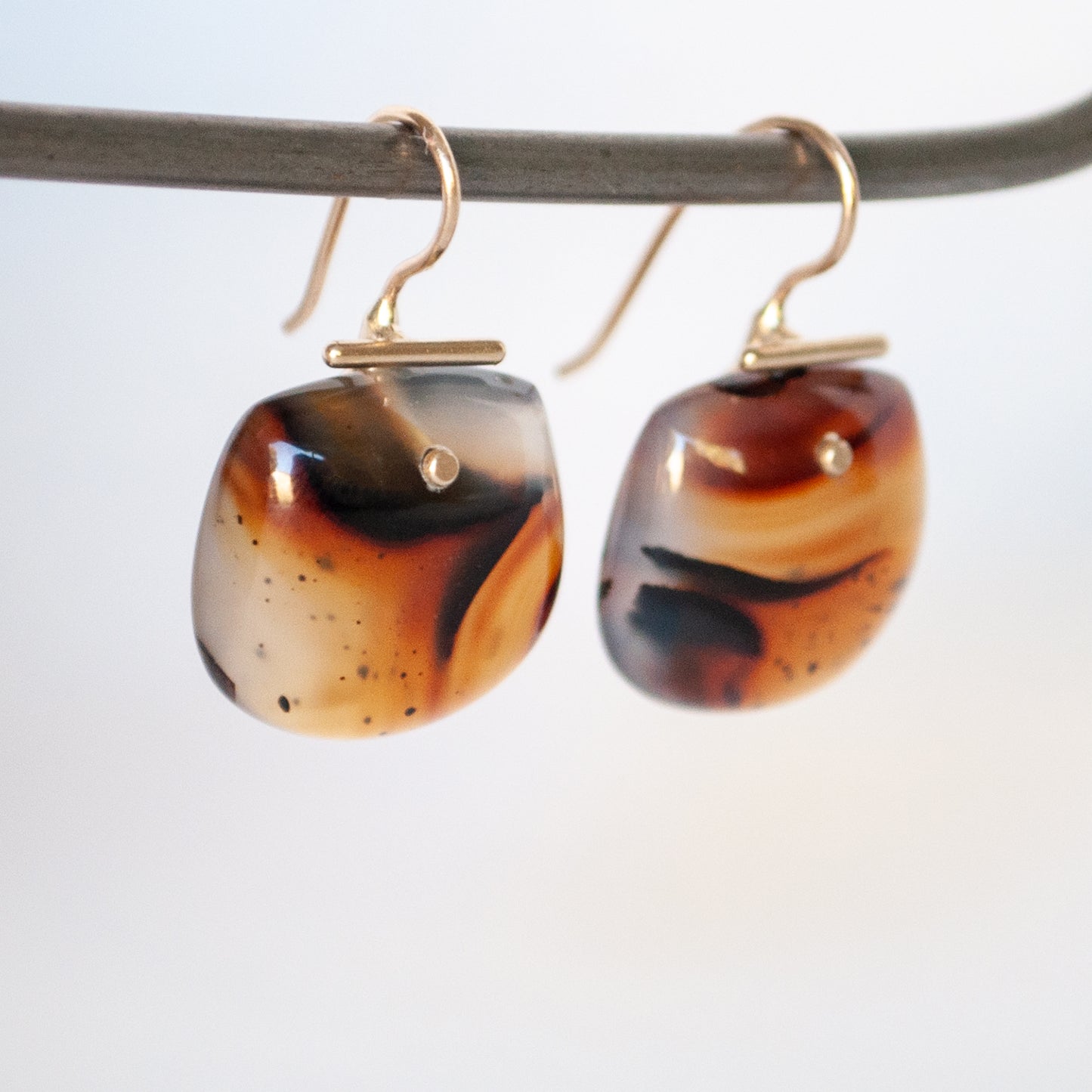 Large Light Agate Shield Kiku Earrings