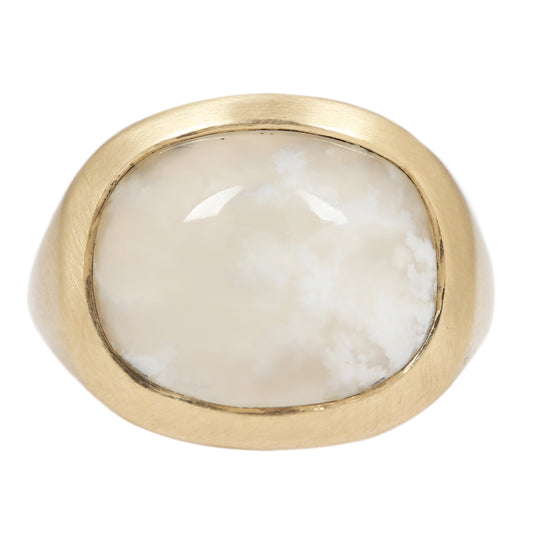 White Plume Agate Slab Ring