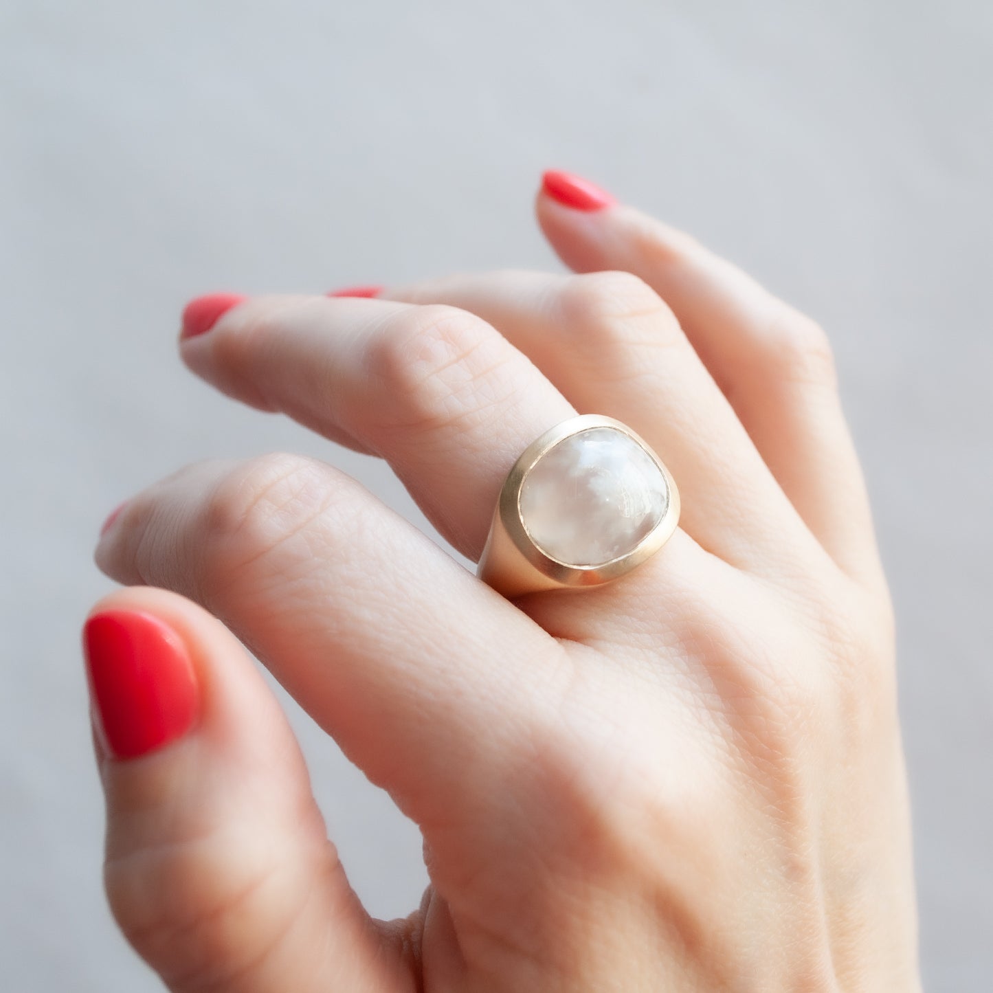 White Plume Agate Slab Ring