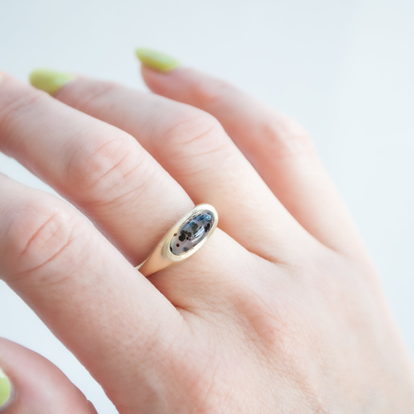 Elongated Dendritic Agate Slab Ring