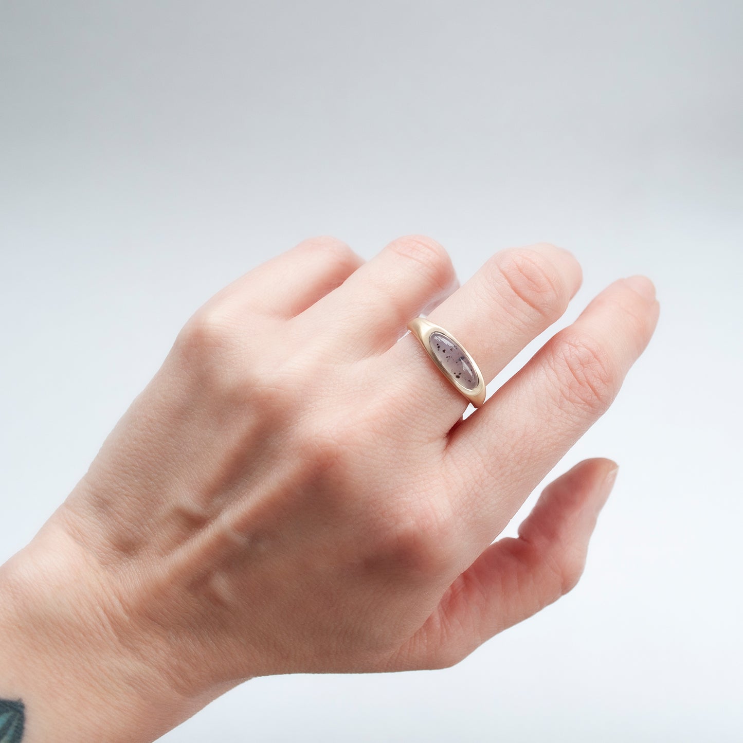 Elongated Dendritic Agate Slab Ring