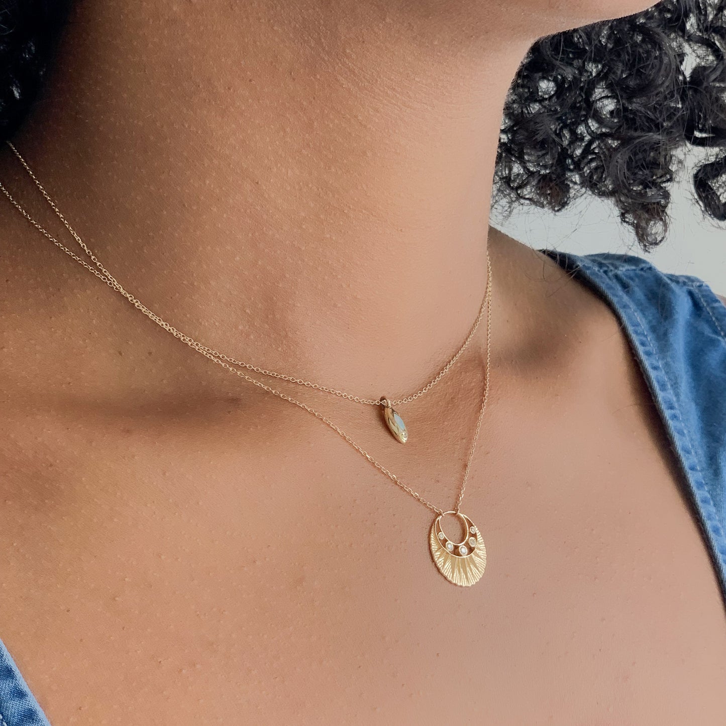 Five Diamond Moon Crescent Necklace