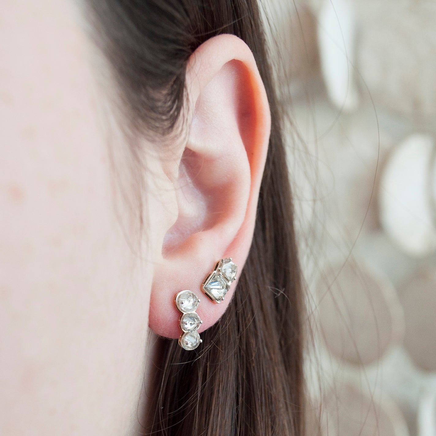 White Square Diamond Studs