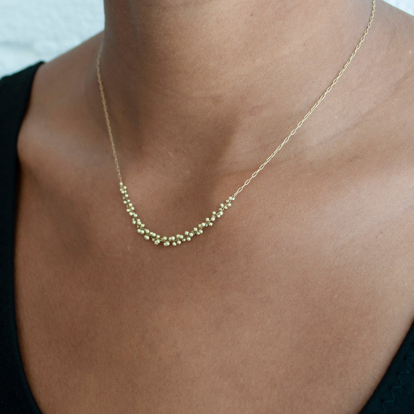 Gold Beaded Cluster Necklace