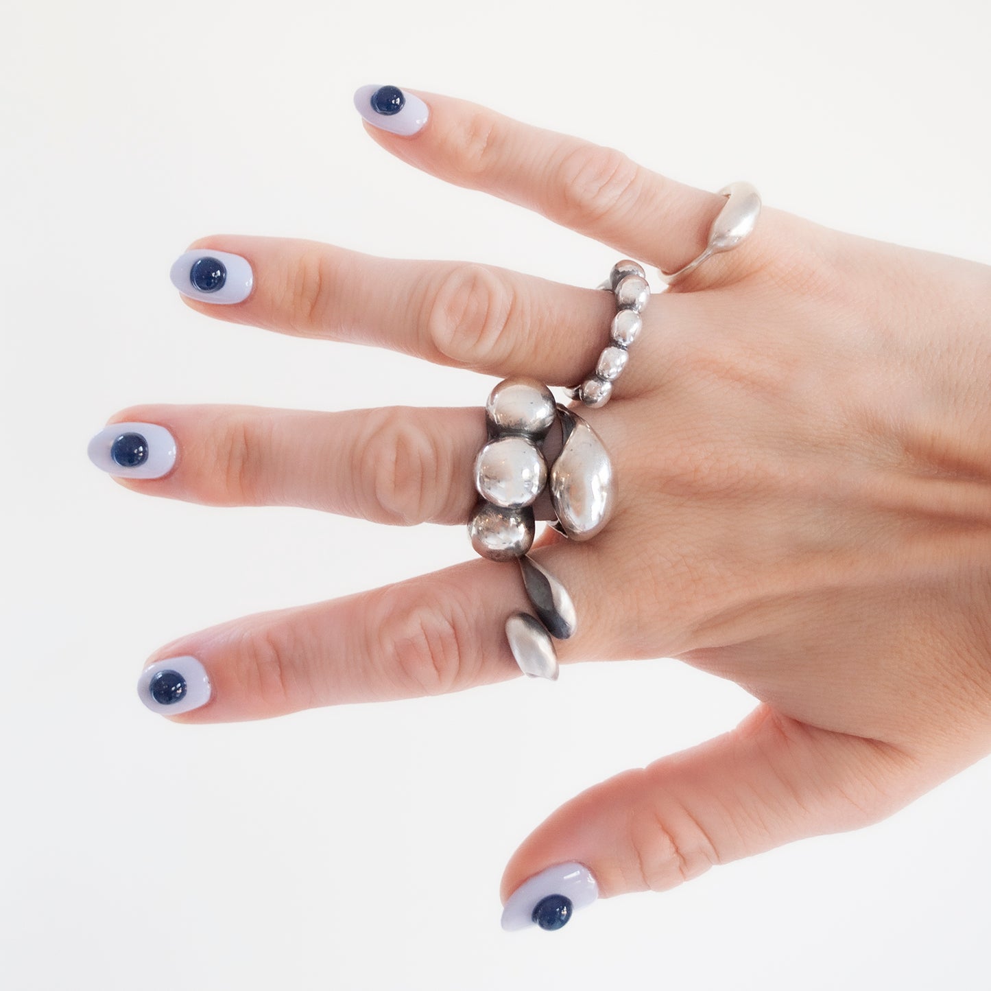 Silver Three Peony Buds Ring