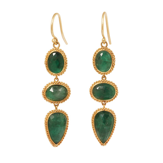 Emerald Triple Drop Earrings