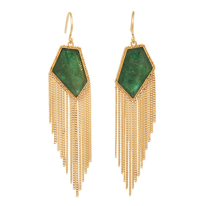 Emerald Gold Tassel Earrings