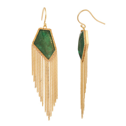 Emerald Gold Tassel Earrings