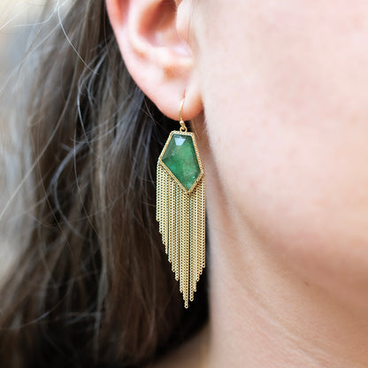 Emerald Gold Tassel Earrings