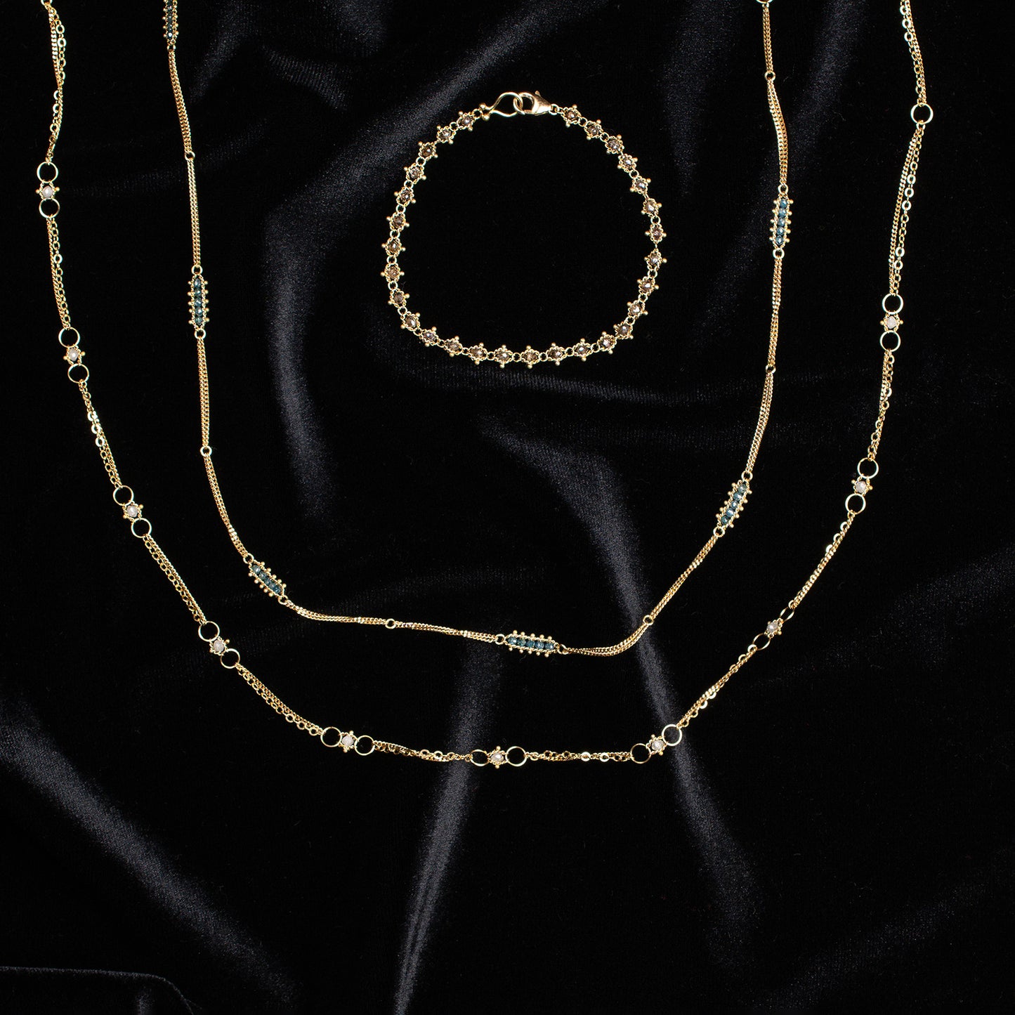Blue Diamond Textile Station Necklace
