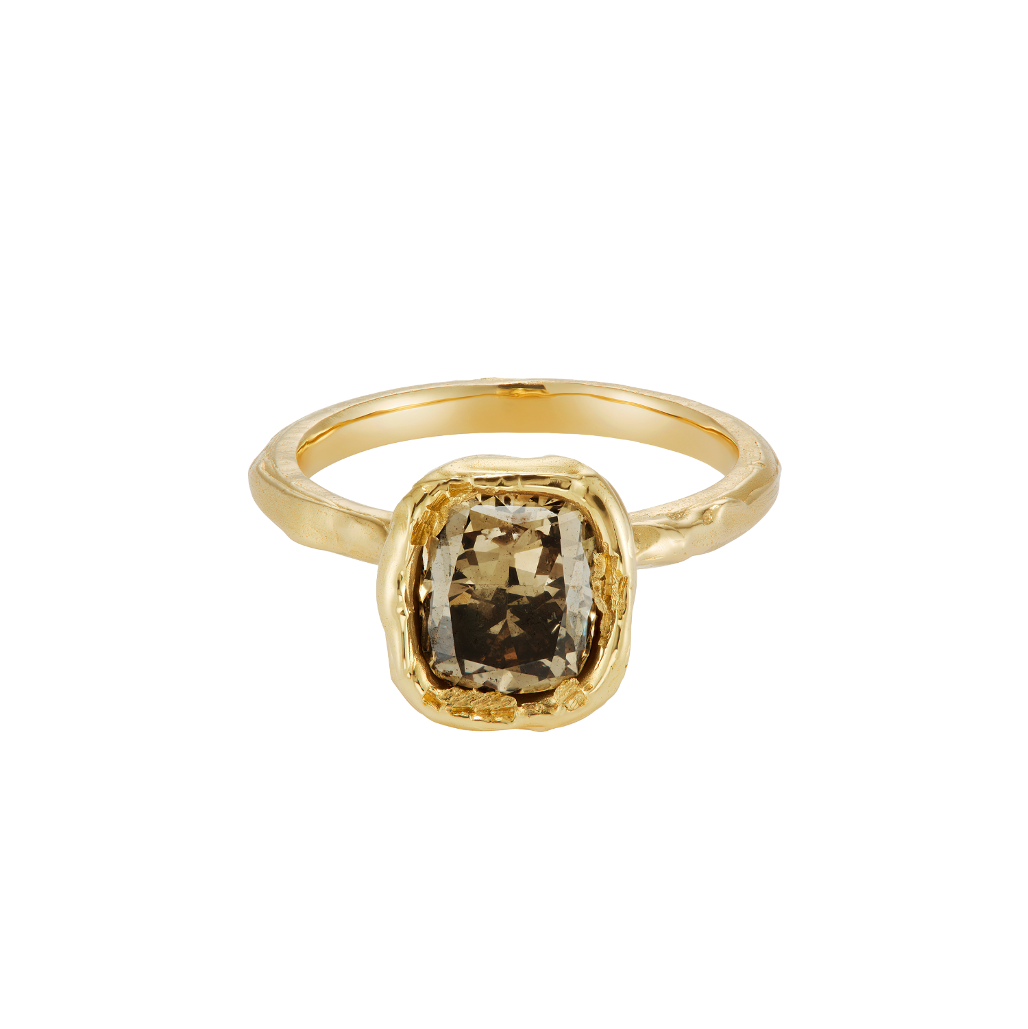 Ellis Mhairi Cameron - Gold ring with a smoky quartz stone on a white background