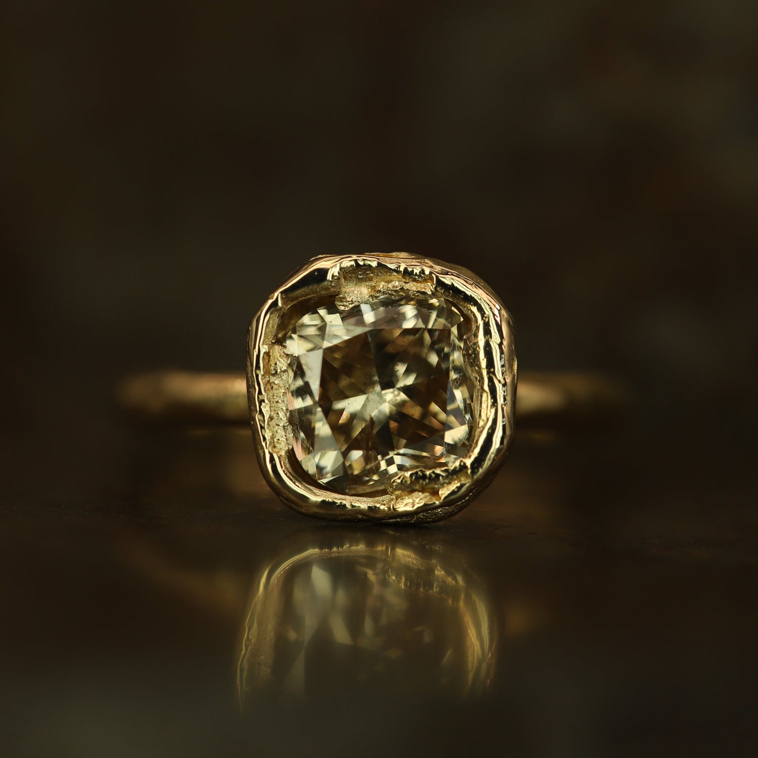 Armach 2ct Cushion Champagne Diamond Organic Ring