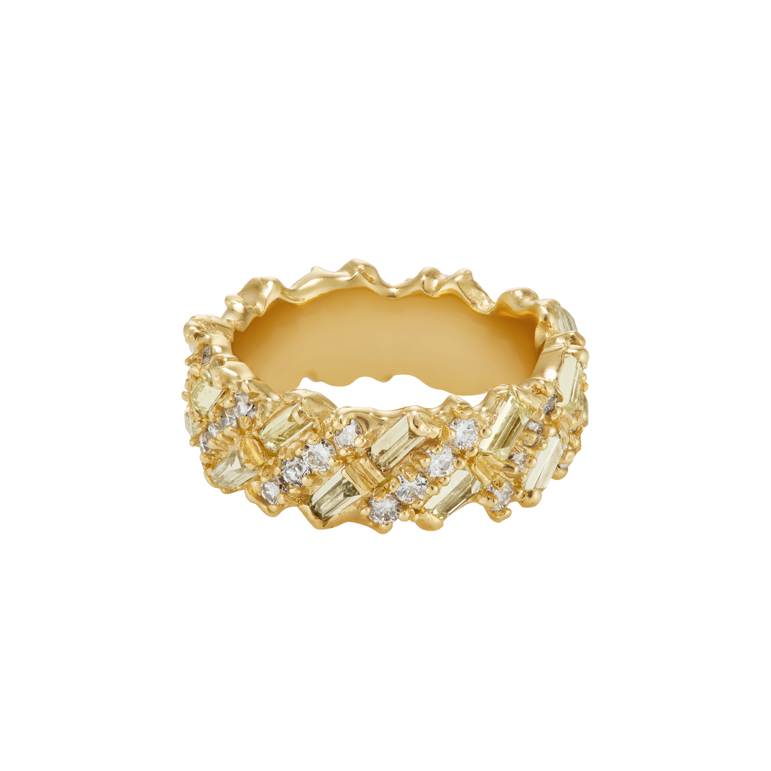 Ellis Mhairi Cameron - Gold ring with gemstones on a white background