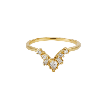 Ellis Mhairi Cameron - Gold ring with diamond accents on a white background