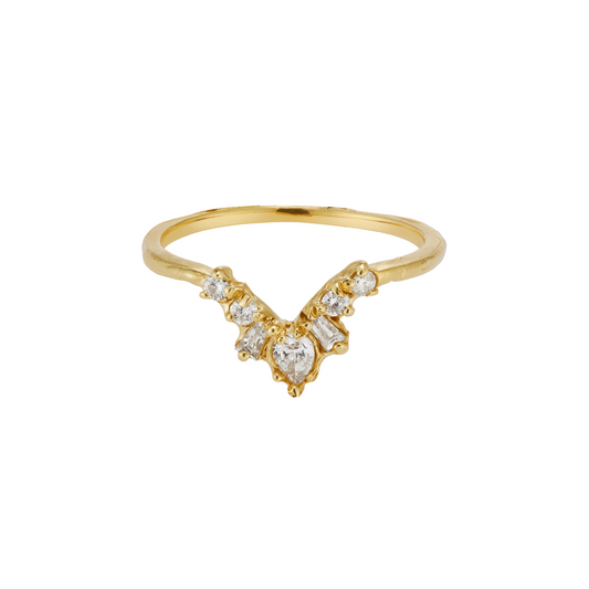 Ellis Mhairi Cameron - Gold ring with diamond accents on a white background
