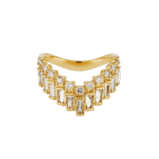 Ellis Mhairi Cameron - Gold ring with diamond accents on a white background