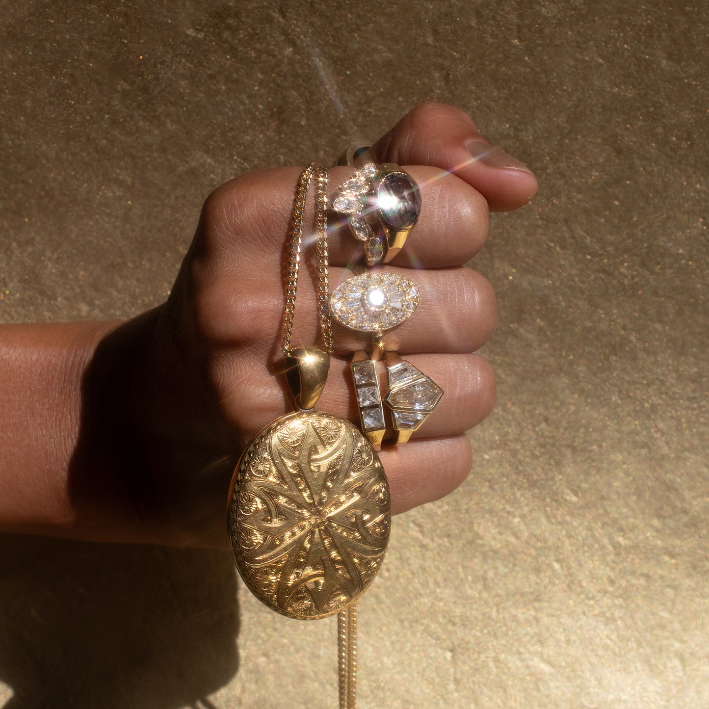 Speckled Diamond Oval Signet Ring