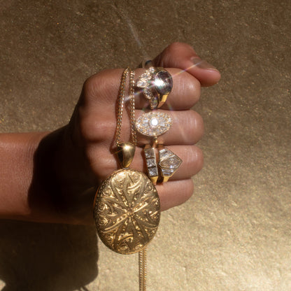 Speckled Diamond Oval Signet Ring
