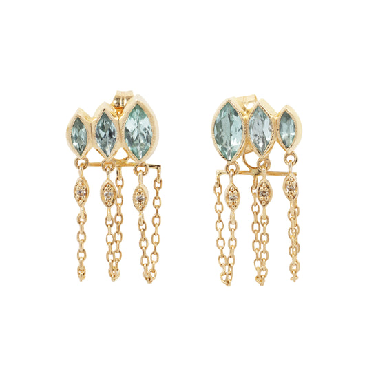 Green Marquise Tourmaline Chain Earrings