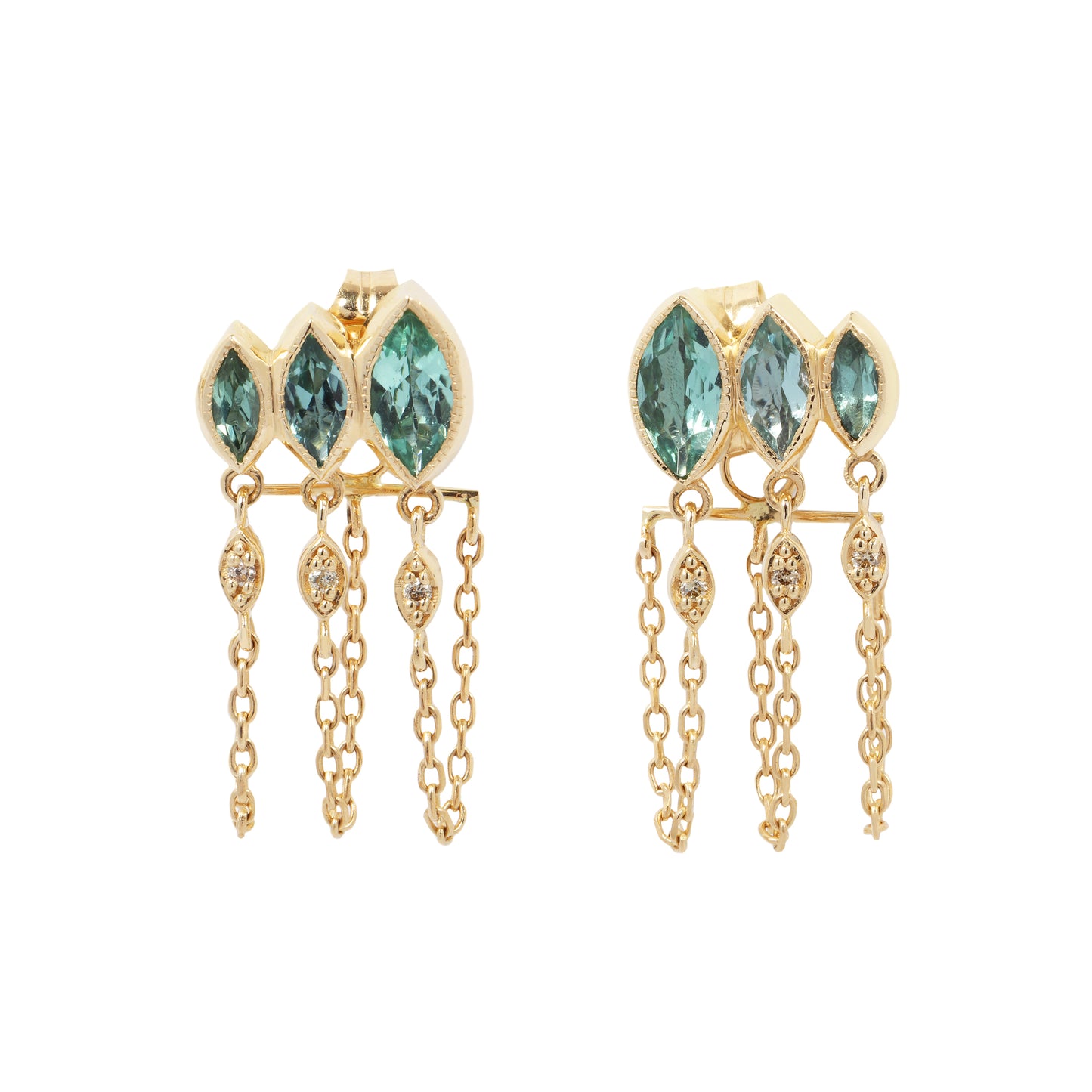 Green Marquise Tourmaline Chain Earrings