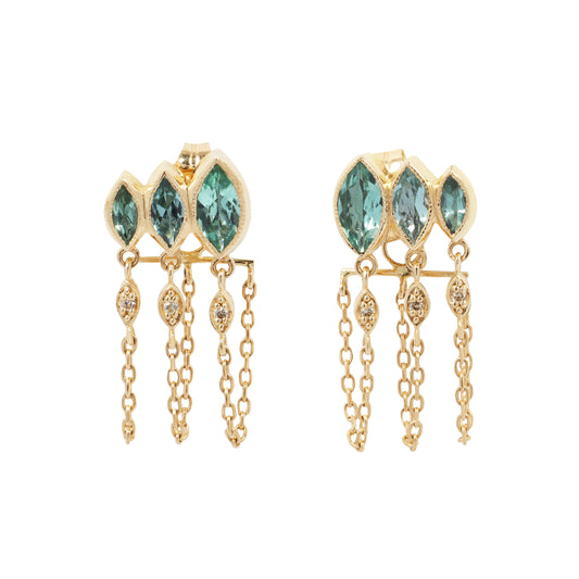 Green Marquise Tourmaline Chain Earrings
