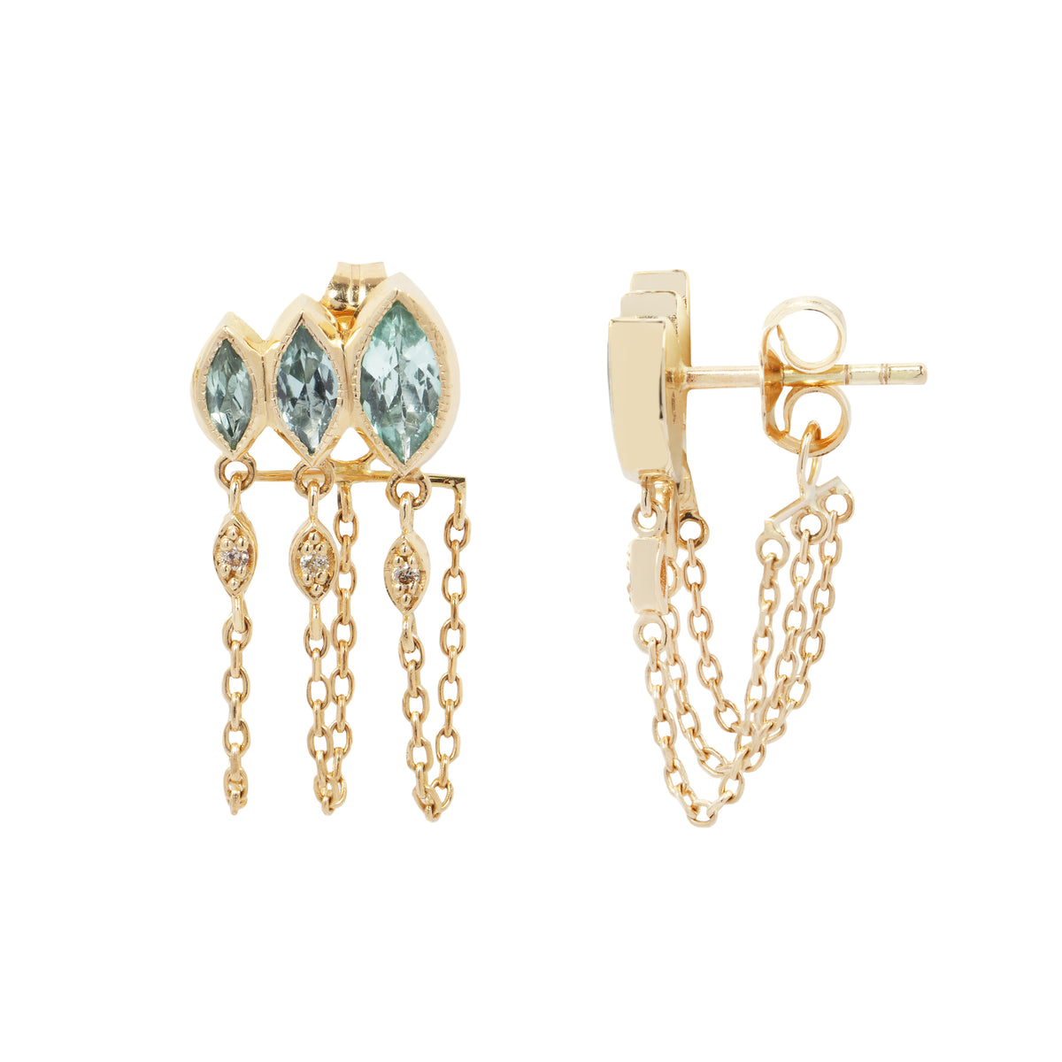 Green Marquise Tourmaline Chain Earrings