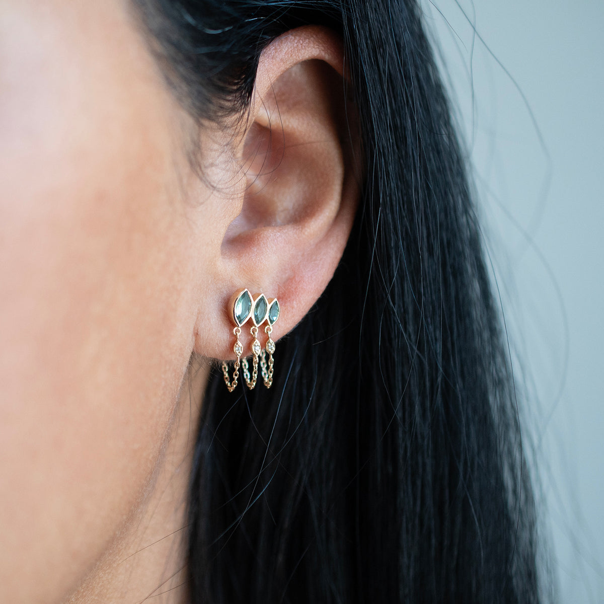 Green Marquise Tourmaline Chain Earrings