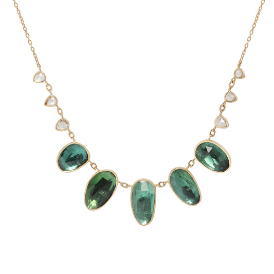 Multi Green Tourmaline & Diamond Necklace