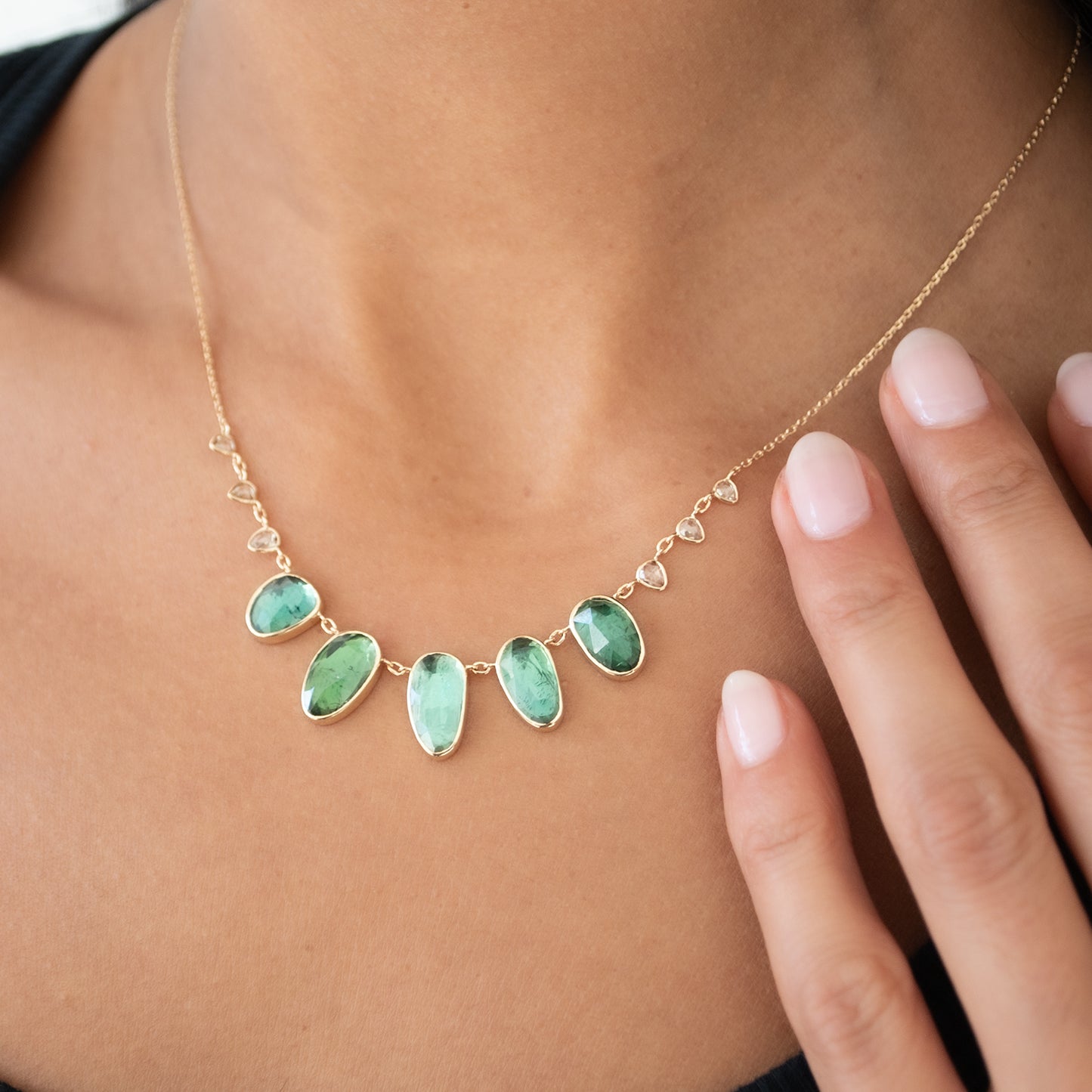 Multi Green Tourmaline & Diamond Necklace