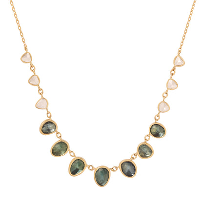 Multi Teal Sapphire & Diamond Necklace