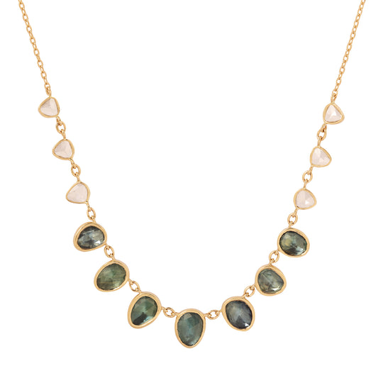 Multi Teal Sapphire & Diamond Necklace
