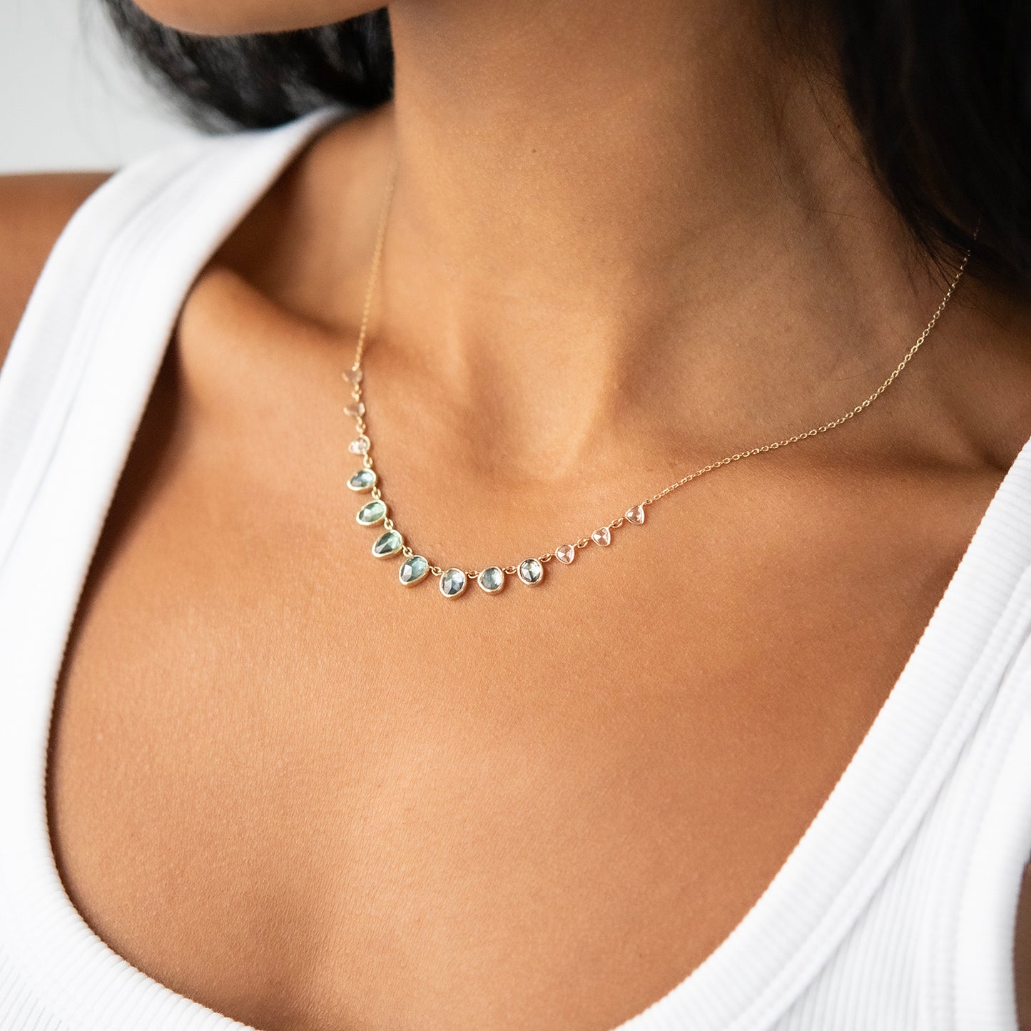 Multi Teal Sapphire & Diamond Necklace