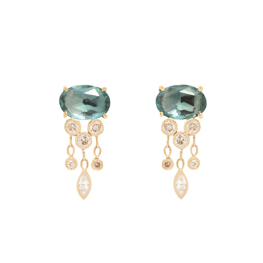 Teal Tourmaline & Diamond Jellyfish Earrings